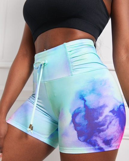 Tie-Dye Tie Detail Ruched Sports Shorts