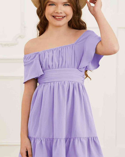 Ruffle Hem Tie-Back Flutter Sleeve Dress