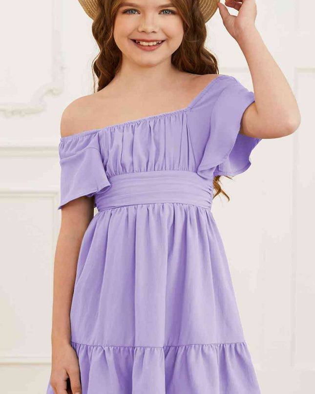 Ruffle Hem Tie-Back Flutter Sleeve Dress