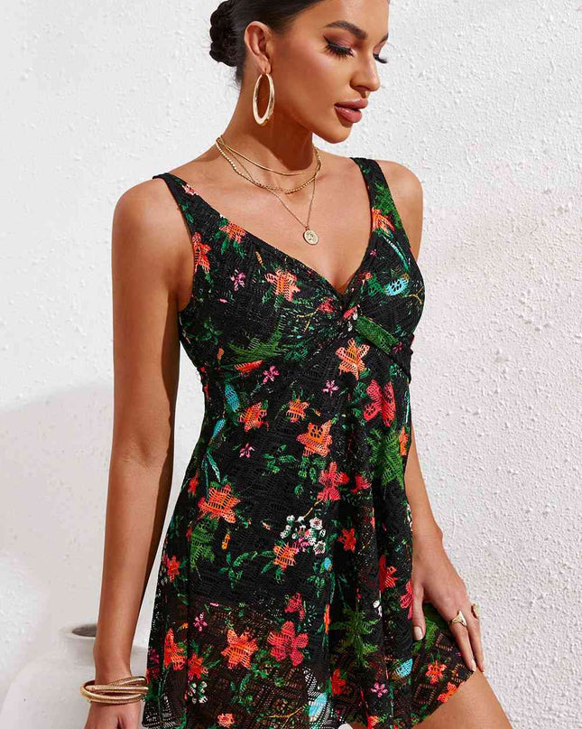 Full Size Twist Front Sleeveless Swim Dress