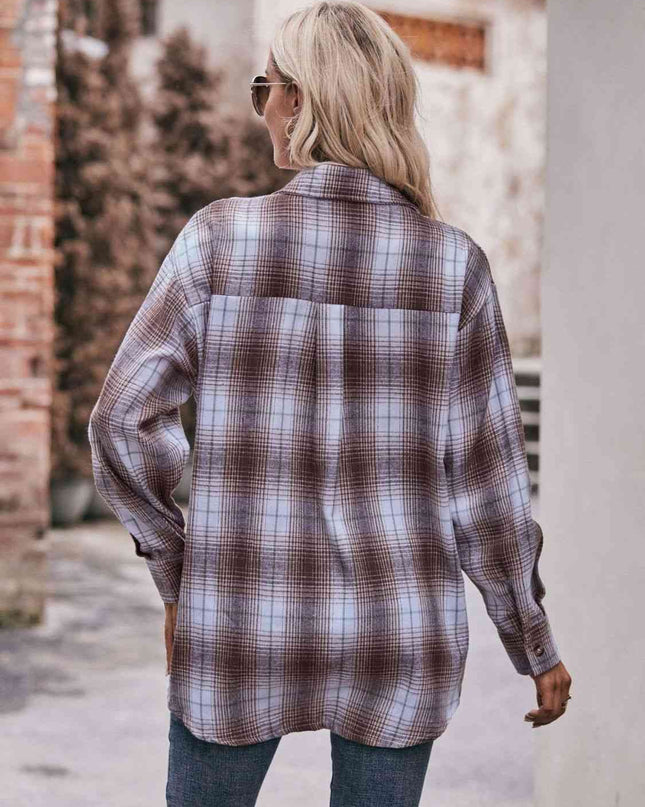 Plaid Dropped Shoulder Longline Shirt