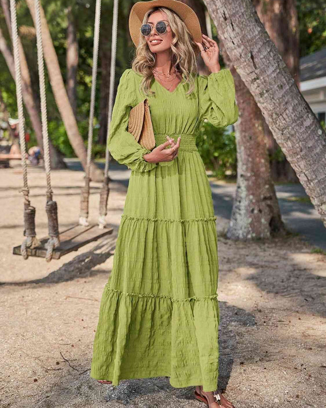Smocked Waist V-Neck Maxi Dress