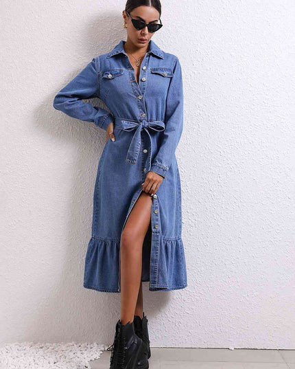 Collared Neck Button Down Denim Dress