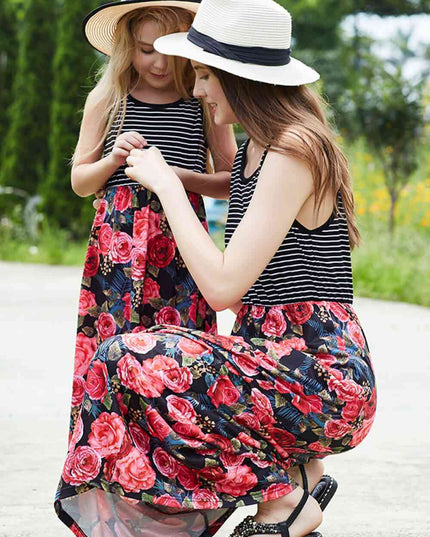 Women Striped Floral Spliced Dress