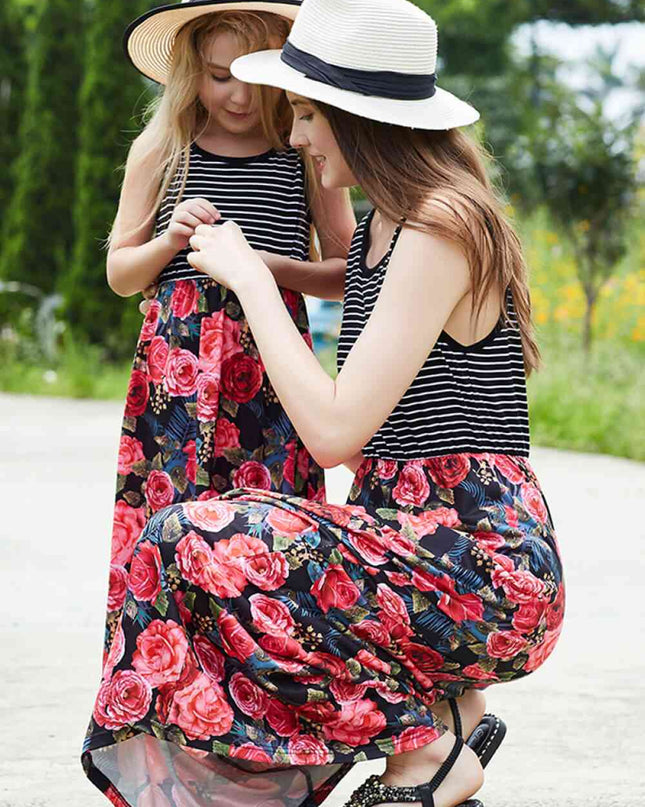 Women Striped Floral Spliced Dress