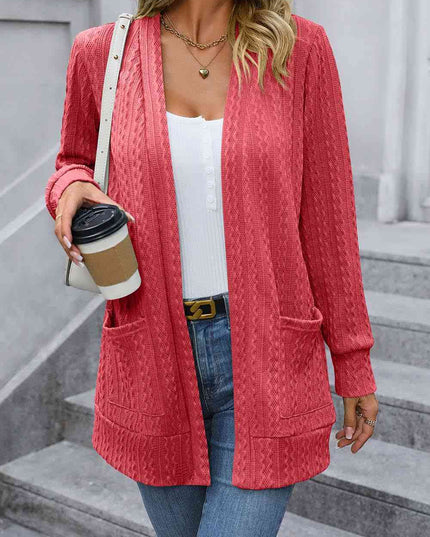 Cable-Knit Long Sleeve Cardigan with Pocket