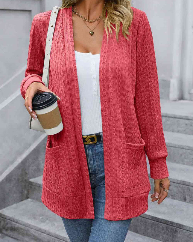 Cable-Knit Long Sleeve Cardigan with Pocket