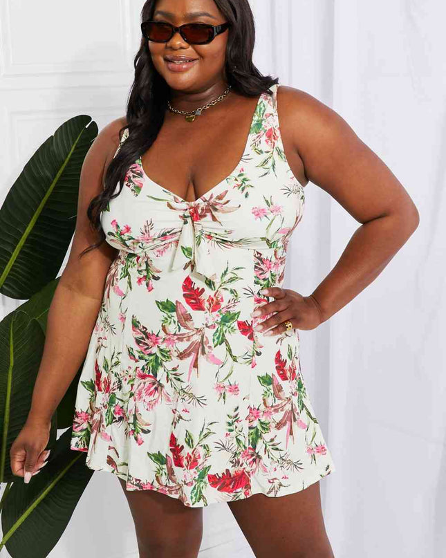 Marina West Swim Full Size Sail With Me V-Neck Swim Dress in Cream