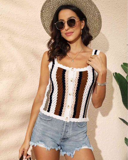 Striped Scalloped Trim Knit Tank