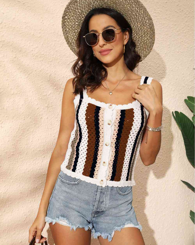 Striped Scalloped Trim Knit Tank