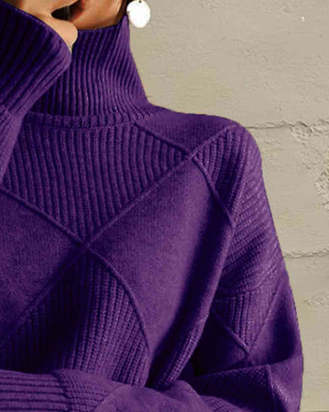 Geometric Turtleneck Long Sleeve Sweater