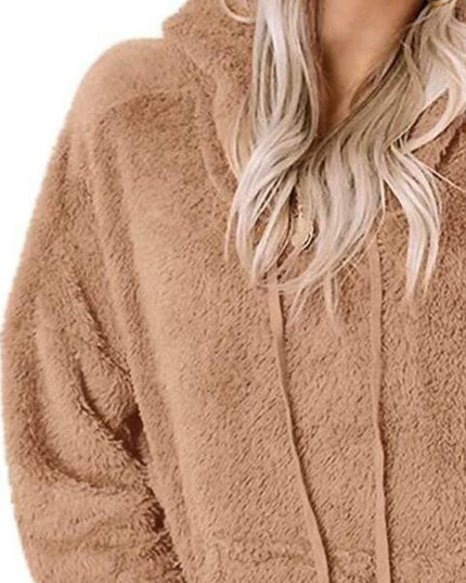 Drawstring Teddy Hoodie with Pocket