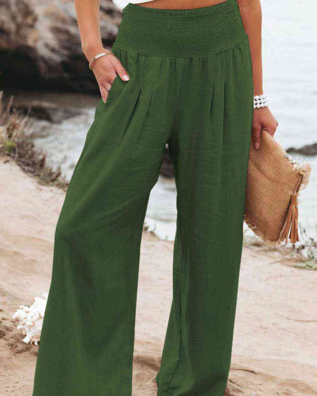 Full Size Smocked Waist Wide Leg Pants