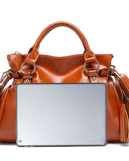 PU Leather Handbag with Tassels