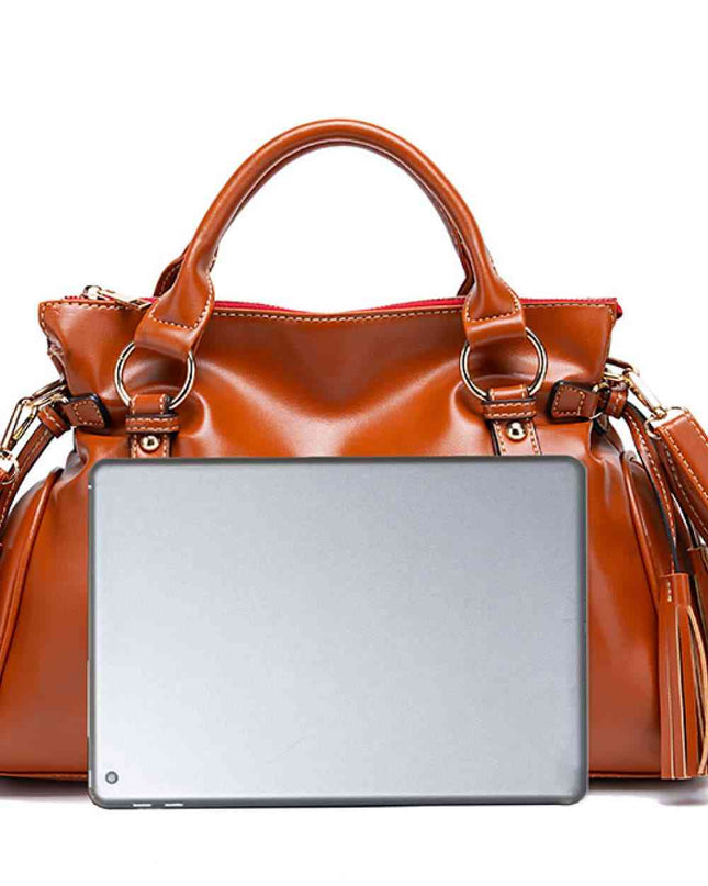 PU Leather Handbag with Tassels