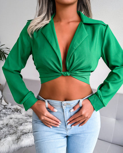 Knot Detail Collared Cropped Top