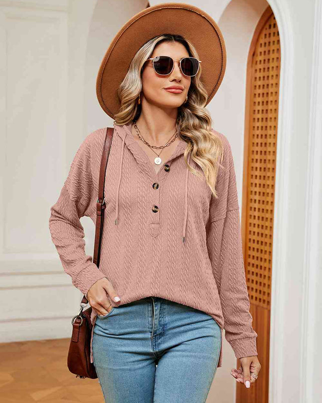 Half-Button Dropped Shoulder Hoodie
