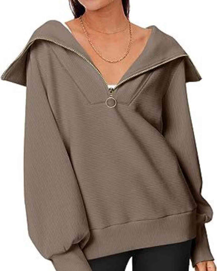 Half-Zip Lantern Sleeve Top