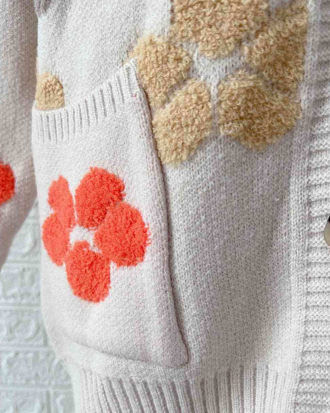 Floral V-Neck Button Up Cardigan with Pockets
