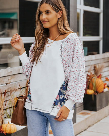 Floral Lantern Sleeve Round Neck Top