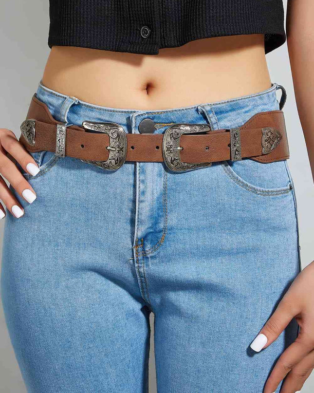 Double Buckle PU Leather Belt