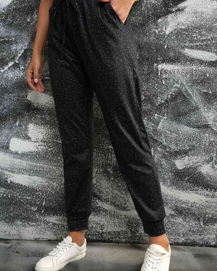 Double Take Leopard Print Joggers with Pockets