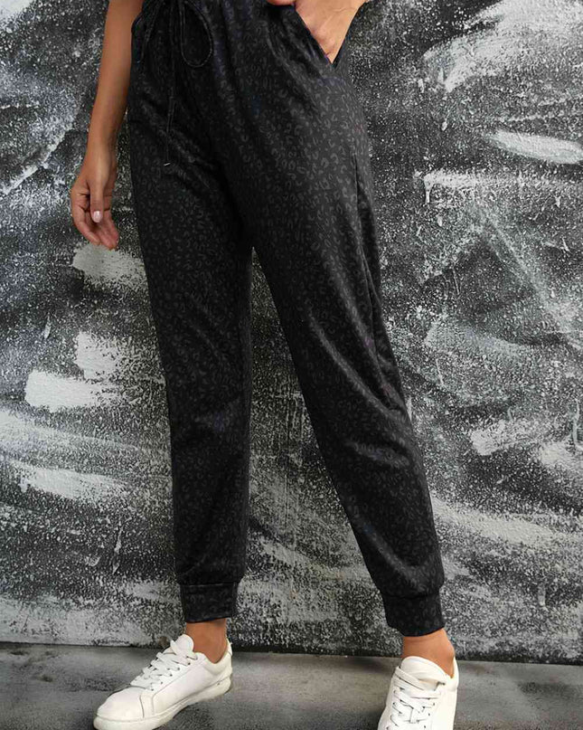 Double Take Leopard Print Joggers with Pockets