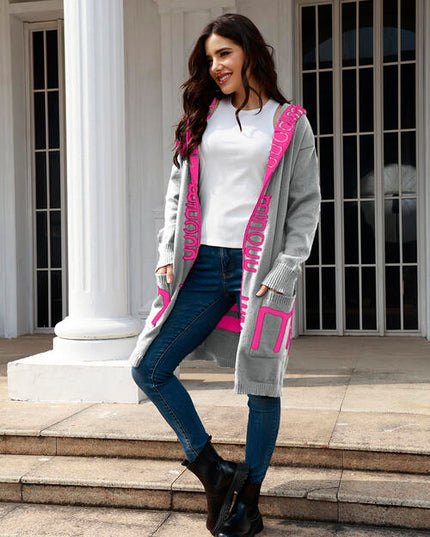 Open Front Long Sleeve Hooded Cardigan