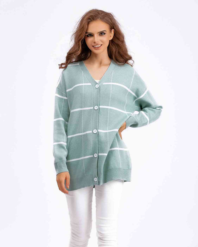 Plaid Button Down Drop Shoulder Cardigan