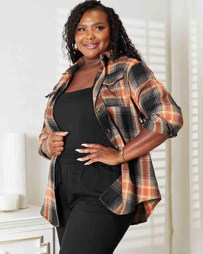 Double Take Plaid Dropped Shoulder Shirt