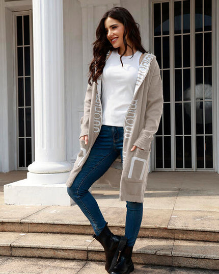 Open Front Long Sleeve Hooded Cardigan