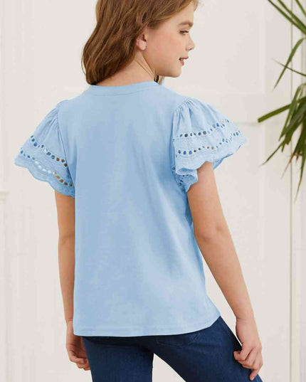 Round Neck Flutter Sleeve T-Shirt