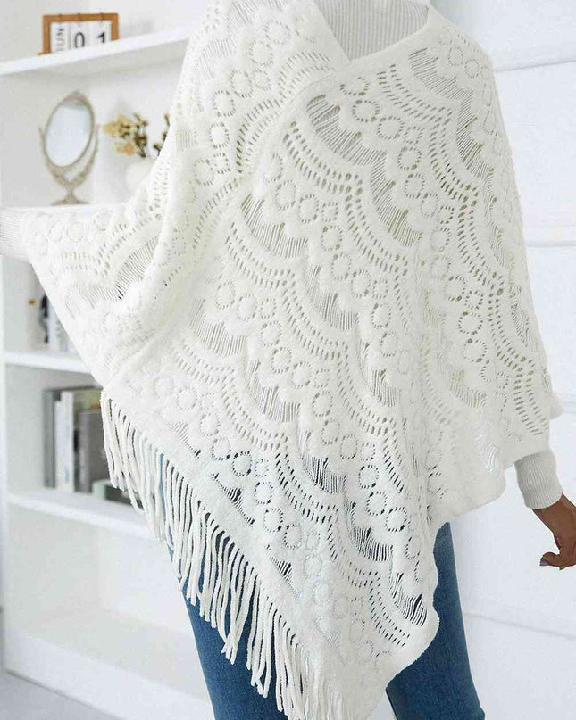 Openwork Fringe Detail Poncho
