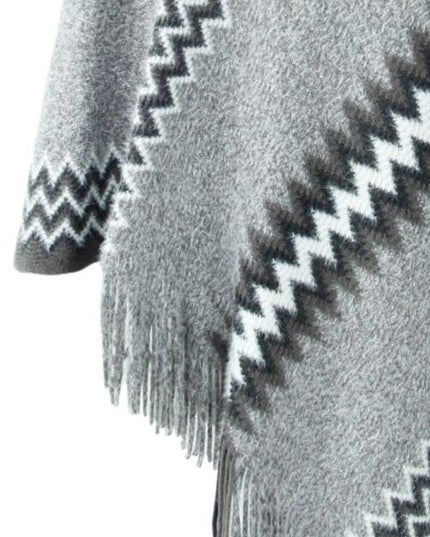 Fringe Hem Striped Cape Sleeve Poncho