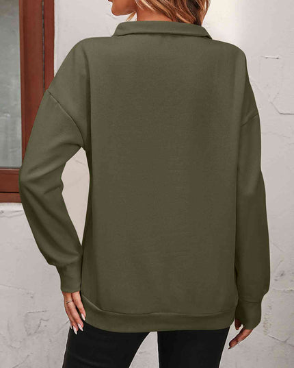 Zip-Up Dropped Shoulder Sweatshirt