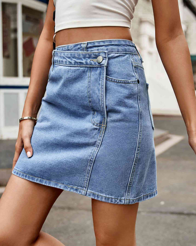 Asymmetrical Denim Mini Skirt