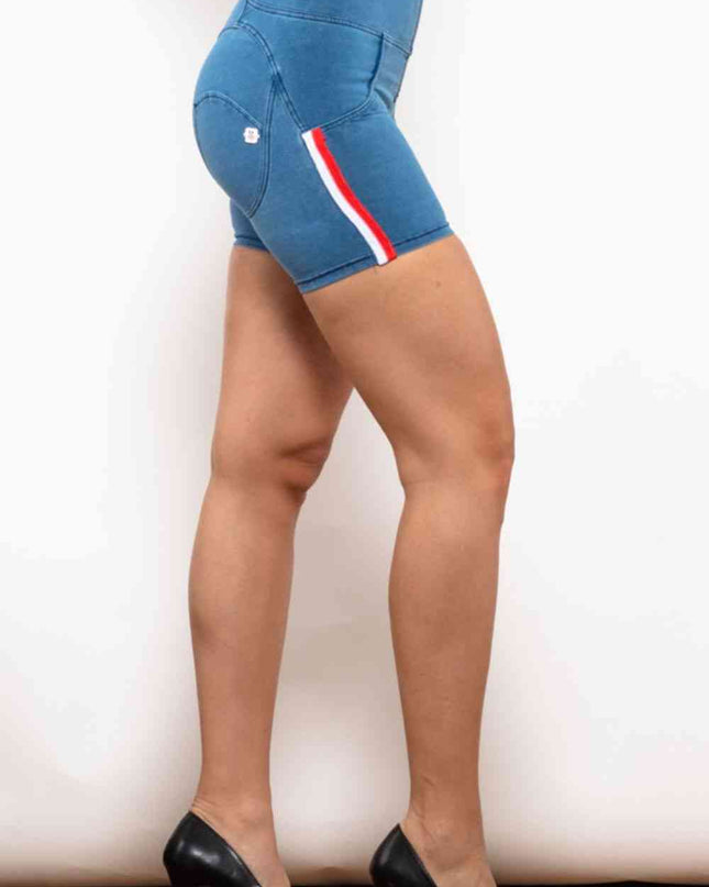 Full Size Side Stripe Zip Closure Denim Shorts