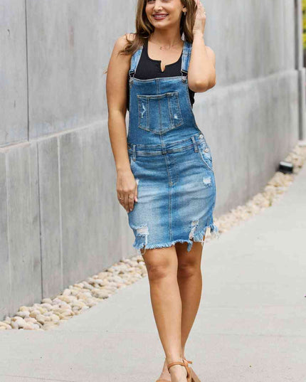 RISEN Olivia Denim Overall Mini Dress