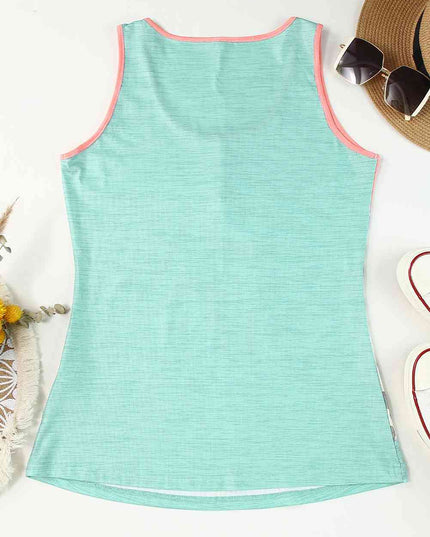 Leopard Color Block Decorative Button Tank