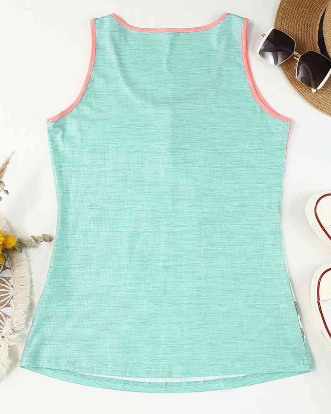 Leopard Color Block Decorative Button Tank