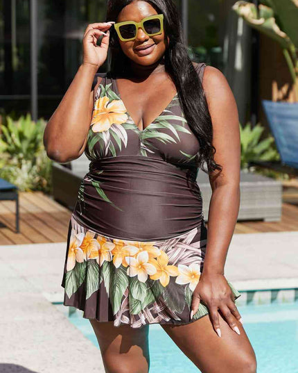 Marina West Swim Full Size Clear Waters Swim Dress in Aloha Brown