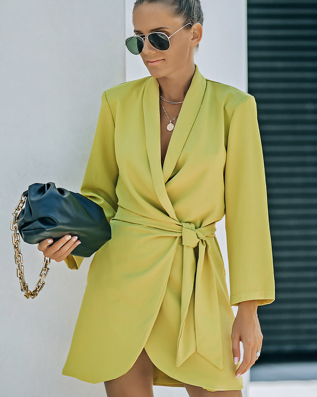 Belted Shawl Collar Blazer Dress