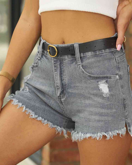 Raw Hem Distressed Denim Shorts