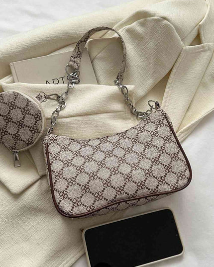 Printed Shoulder Bag and Round Wallet