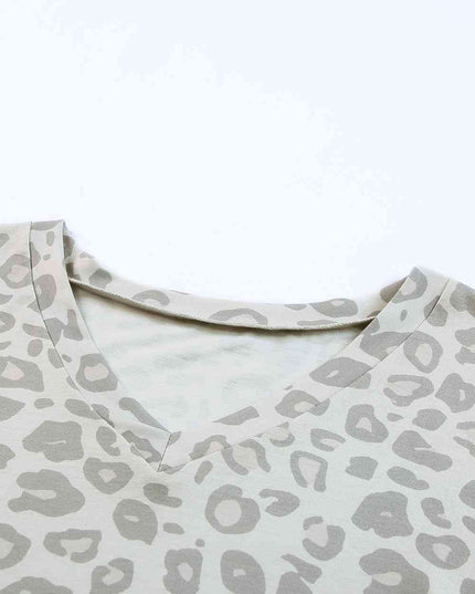 Leopard V-Neck Top and Drawstring Joggers Lounge Set