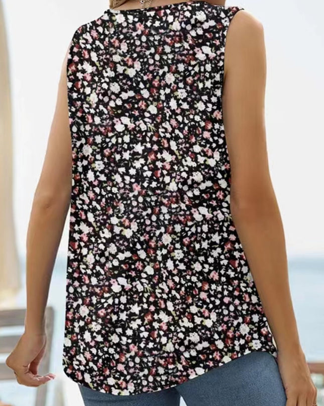 Printed Square Neck Curved Hem Tank