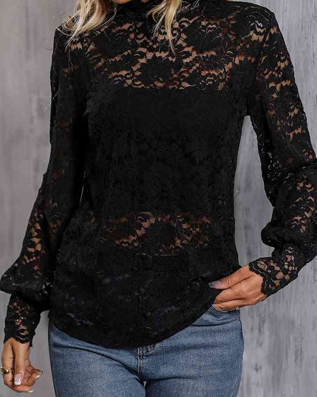 Mock Neck Lace Blouse