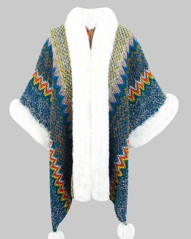 Color Block Open Front Poncho