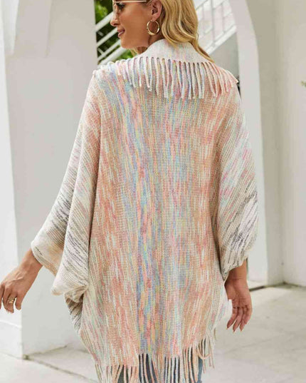 Multicolored Fringe Trim Poncho
