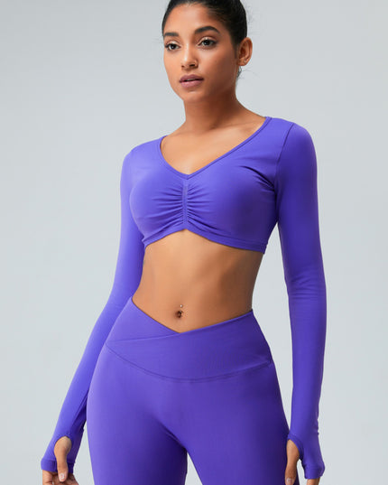 Ruched V-Neck Long Sleeve Active T-Shirt